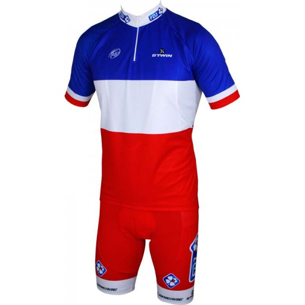 FRANCAISE DES JEUX(FDJ) Französischer Meister 2014/2015 Kurzarmtrikot(kurzer Reißverschluss)-B'TWIN Radsport-Profi-Team
